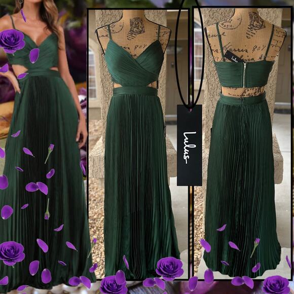 Lulus Pleated Cutout Green Got the Glam Maxi Dress Size XS - Picture 1 of 11